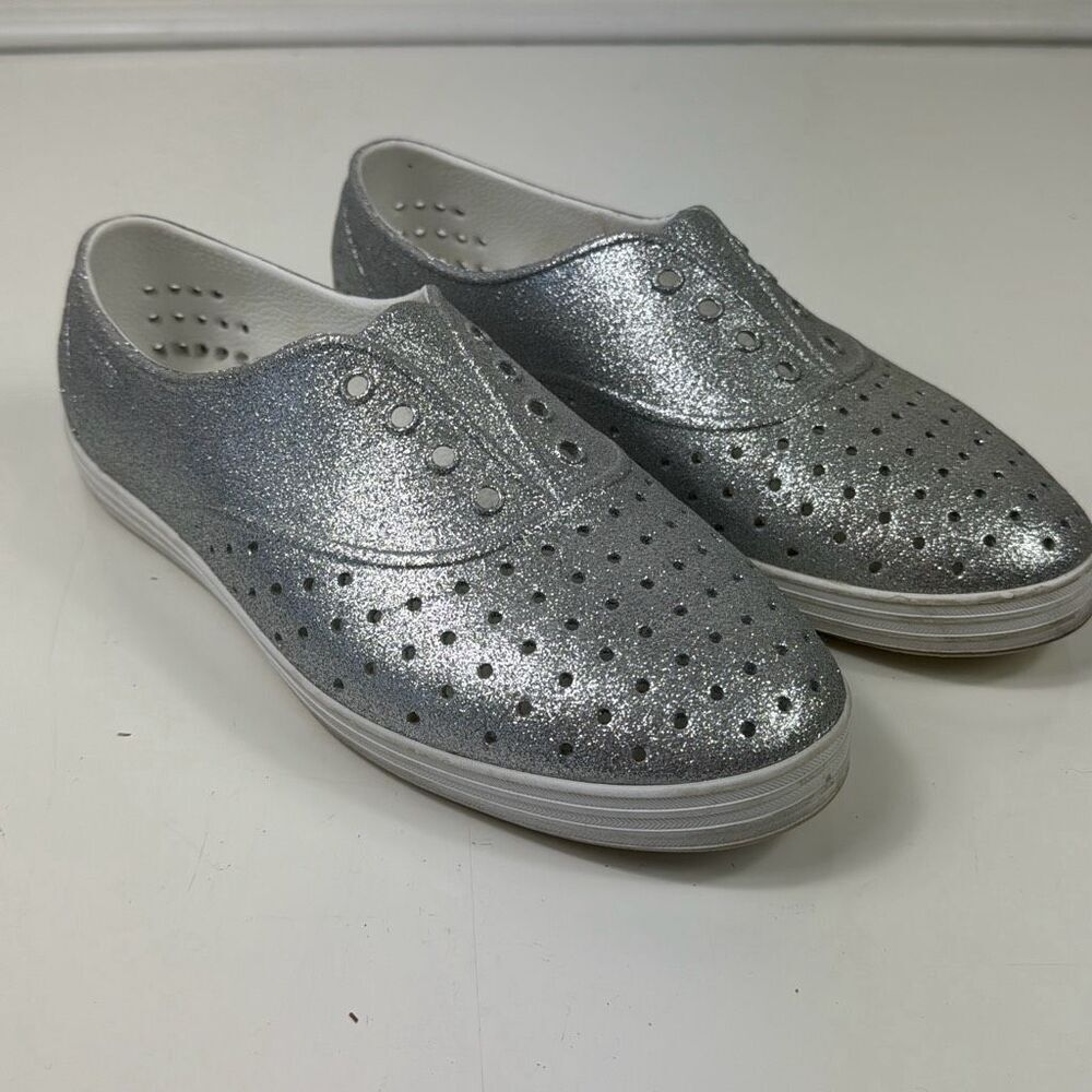 Native Slip On Shoes Womens 8 Jericho Rubber Sneakers Water Glitter Silver